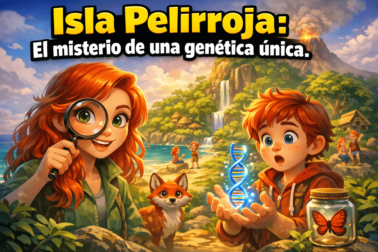 Imagen generada con IA para el artículo Isla Pelirroja: El Sorprendente Enigma de la Genética Aislada