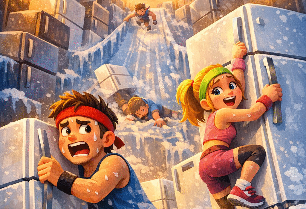 Imagen generada con IA para el artículo Maratón de Neveras: El Desafío Extremo de Resistencia Humana