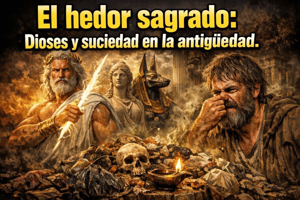 Imagen generada con IA para el artículo El Hedor Sagrado: Dioses, Antigüedad y la Higiene Ancestral