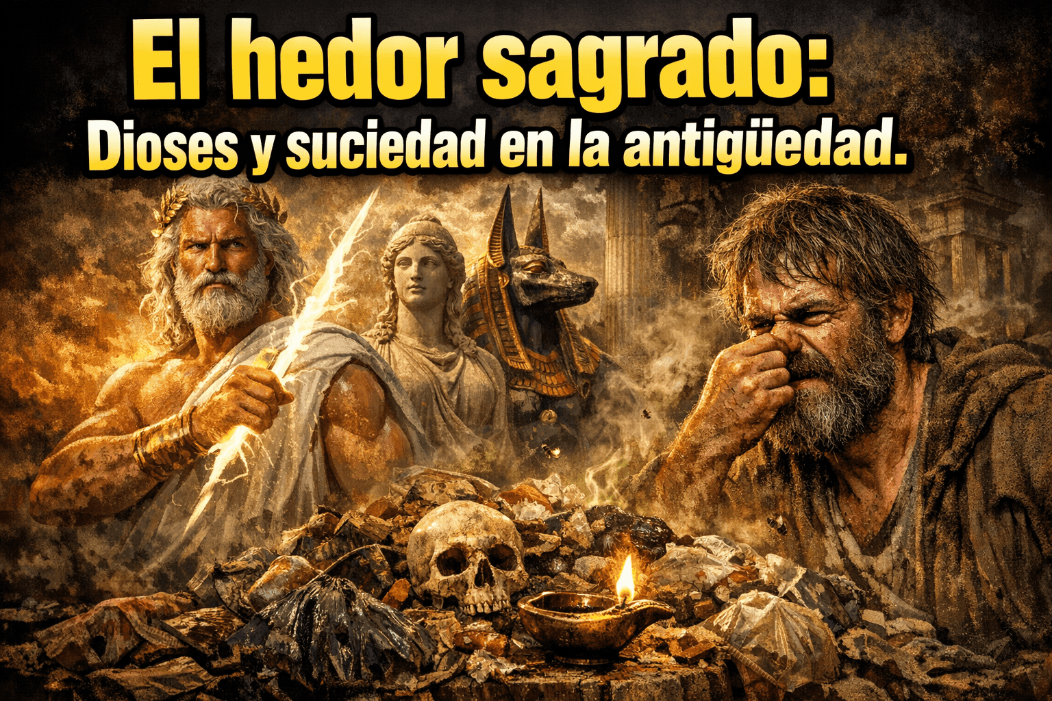 Imagen generada con IA para el artículo El Hedor Sagrado: Dioses, Antigüedad y la Higiene Ancestral