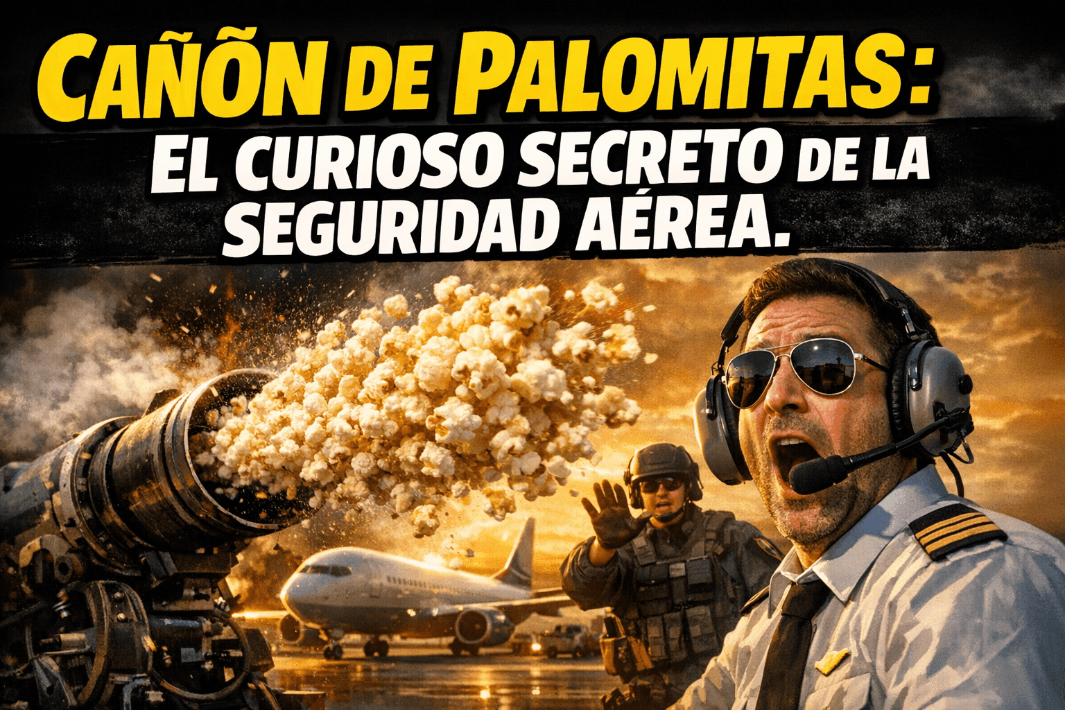 Imagen generada con IA para el artículo Fascinante Cañón de Palomitas: Seguridad Aérea contra Bird Strikes