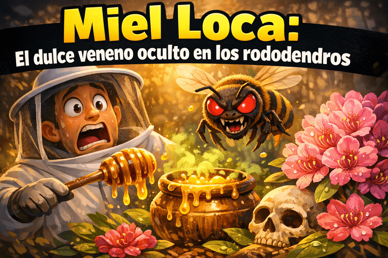 Imagen generada con IA para el artículo Miel Loca: Rododendros, Grayanotoxinas y Peligros Reales