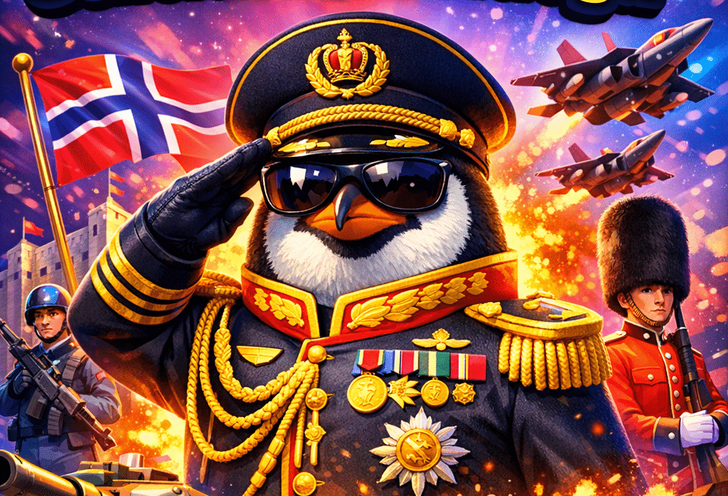 Imagen generada con IA para el artículo Sir Nils Olav: El Único Pingüino General de Noruega