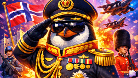 Imagen generada con IA para el artículo Sir Nils Olav: El Único Pingüino General de Noruega