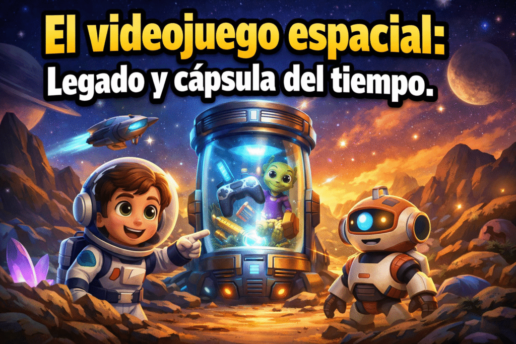 El Fascinante Videojuego al Espacio: Cápsula del Tiempo y Legado 1 Imagen generada con IA para el artículo El Fascinante Videojuego al Espacio: Cápsula del Tiempo y Legado
