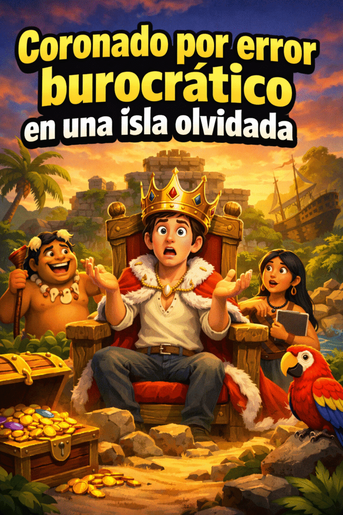 Asombroso: El Rey por Error Burocrático en una Isla Olvidada 1 Imagen generada con IA para el artículo Asombroso: El Rey por Error Burocrático en una Isla Olvidada