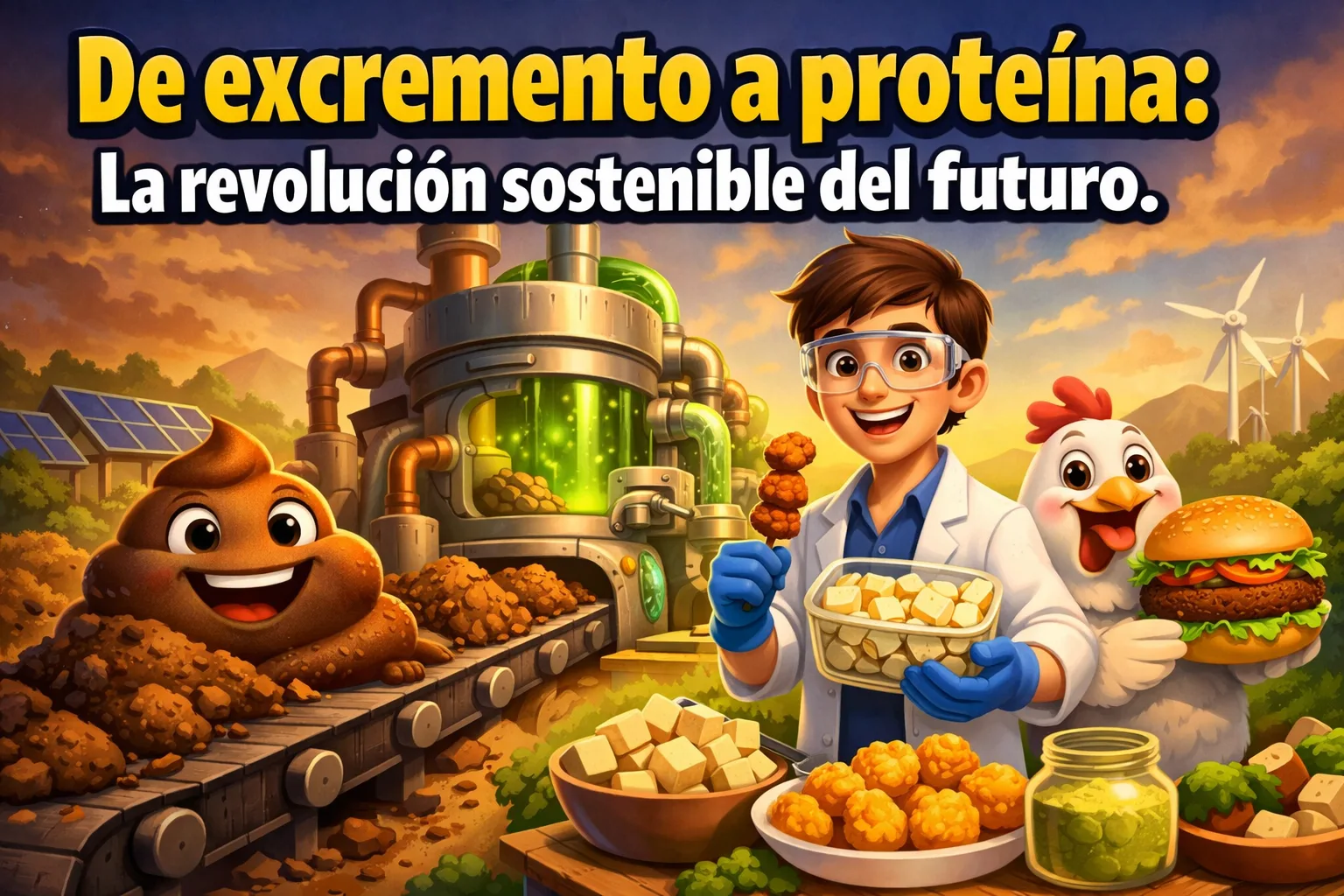 Imagen generada con IA para el artículo Excremento a Proteína: ¡Impactante Solución Sostenible del Futuro!