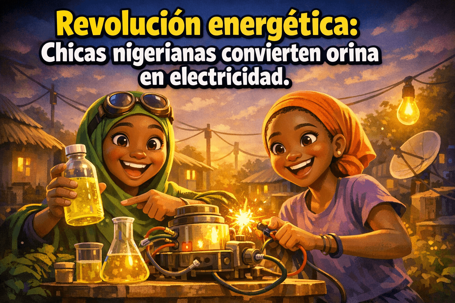 Imagen generada con IA para el artículo ¡Revolucionario! Chicas Nigerianas Convierten Orina en Energía