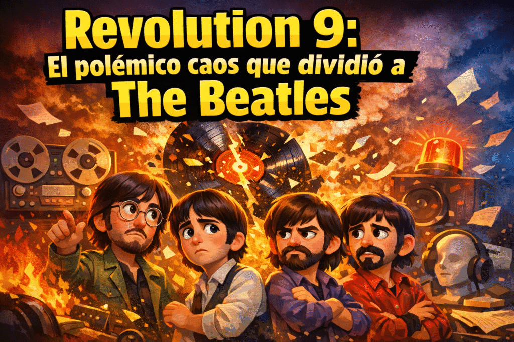Imagen generada con IA para el artículo Revolution 9: El polémico caos de John Lennon y The Beatles