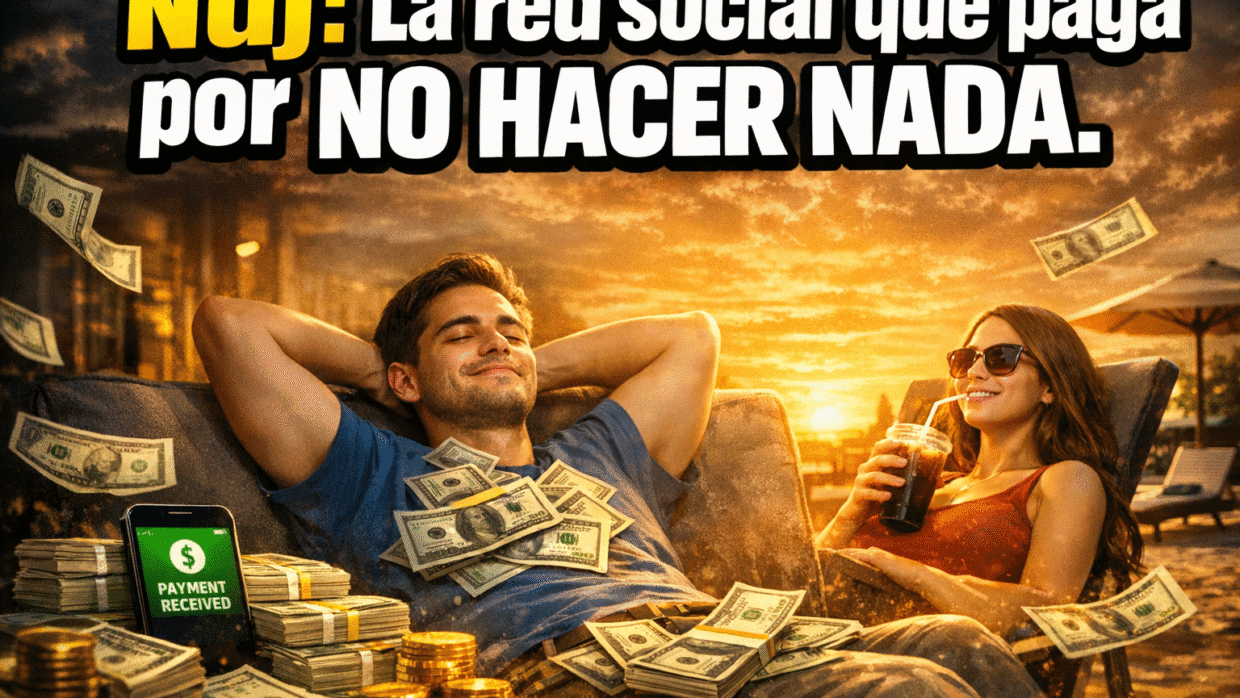 Imagen generada con IA para el artículo Nuj: La Asombrosa Red Social que Paga por tu Inactividad