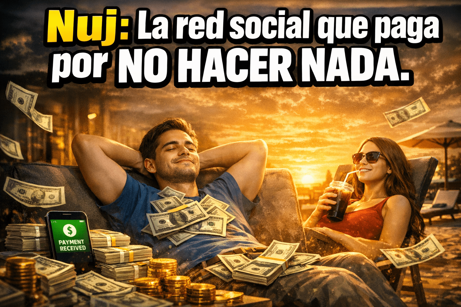 Imagen generada con IA para el artículo Nuj: La Asombrosa Red Social que Paga por tu Inactividad