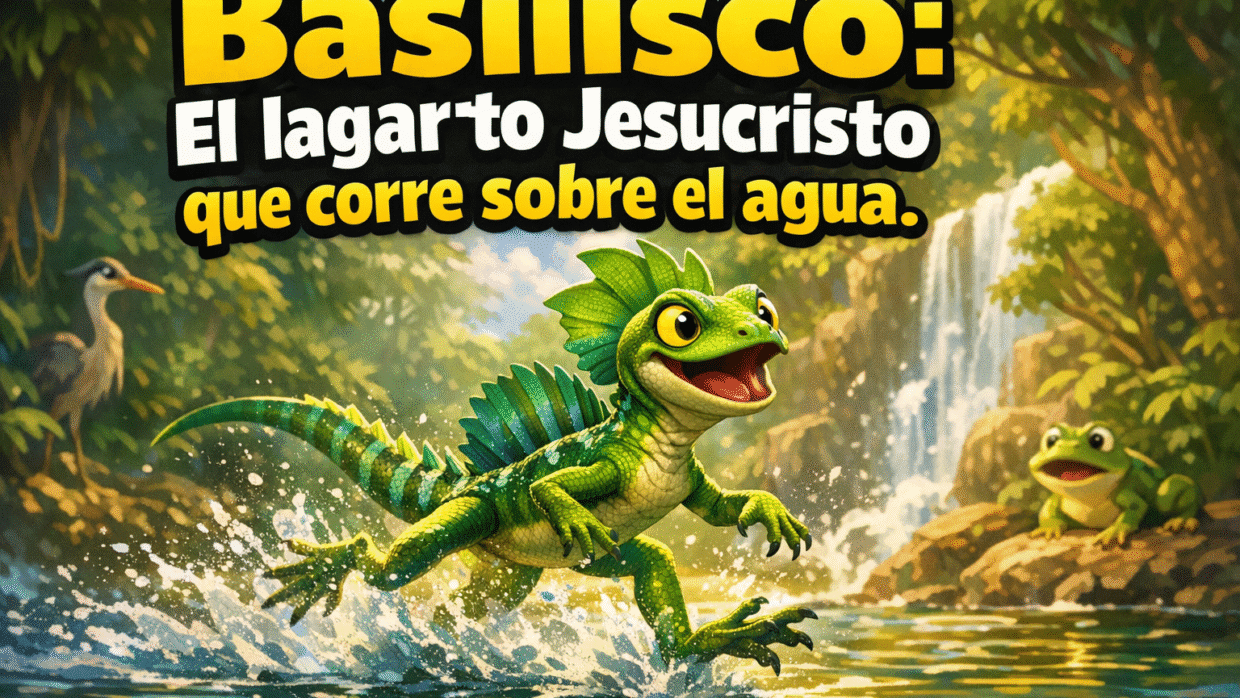 Imagen generada con IA para el artículo Asombroso Basilisco: El Lagarto Jesucristo Corre sobre el Agua