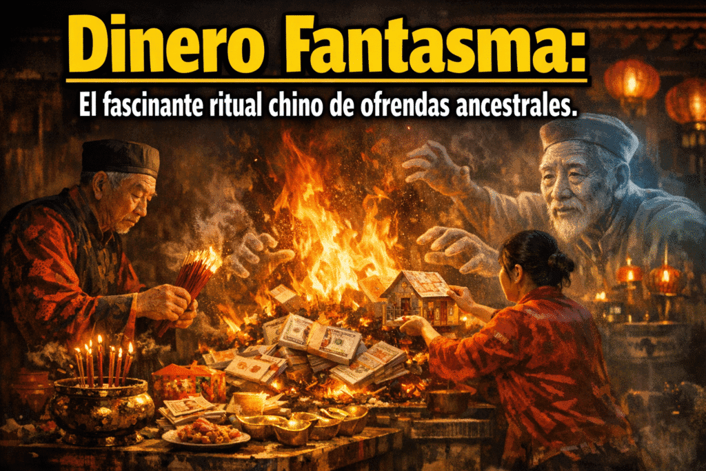 Dinero Fantasma: Fascinante Ritual Chino de Ofrendas a Ancestros 1 Imagen generada con IA para el artículo Dinero Fantasma: Fascinante Ritual Chino de Ofrendas a Ancestros