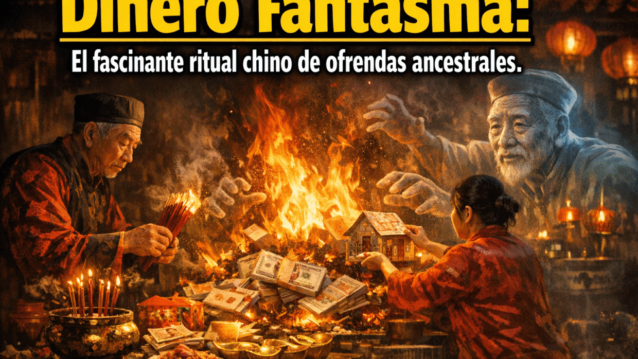 Imagen generada con IA para el artículo Dinero Fantasma: Fascinante Ritual Chino de Ofrendas a Ancestros