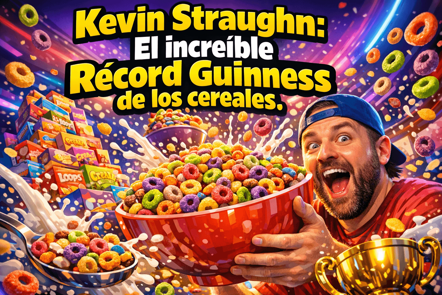 Imagen generada con IA para el artículo Increíble Récord Guinness: Kevin Straughn y sus Cajas de Cereales