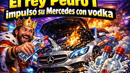 Imagen generada con IA para el artículo Sorprendente: Rey Pedro I movió su Mercedes con vodka en guerra