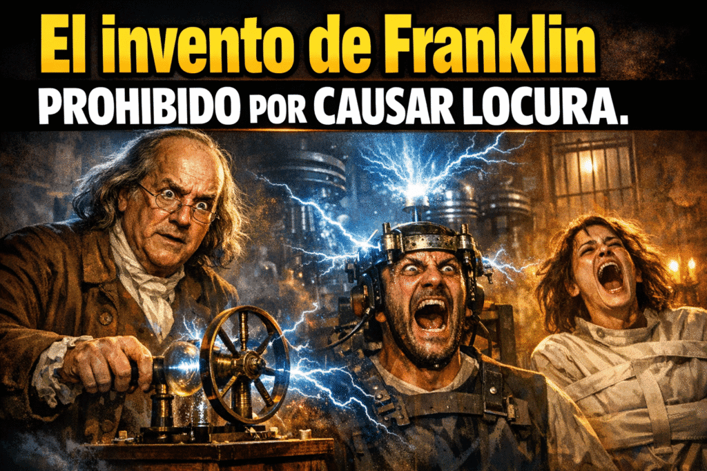 Imagen generada con IA para el artículo Armónica de cristal: el invento de Franklin prohibido por locura