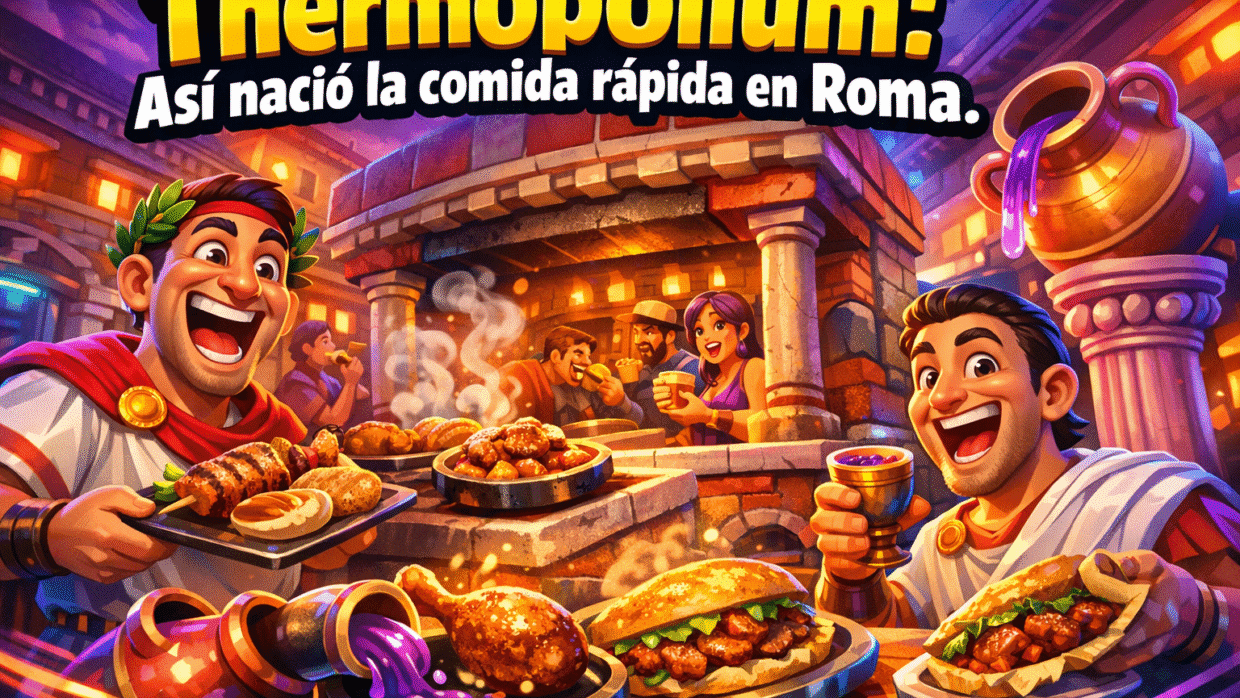 Imagen generada con IA para el artículo Thermopolium: El Sorprendente Origen de la Comida Rápida en Roma Antigua