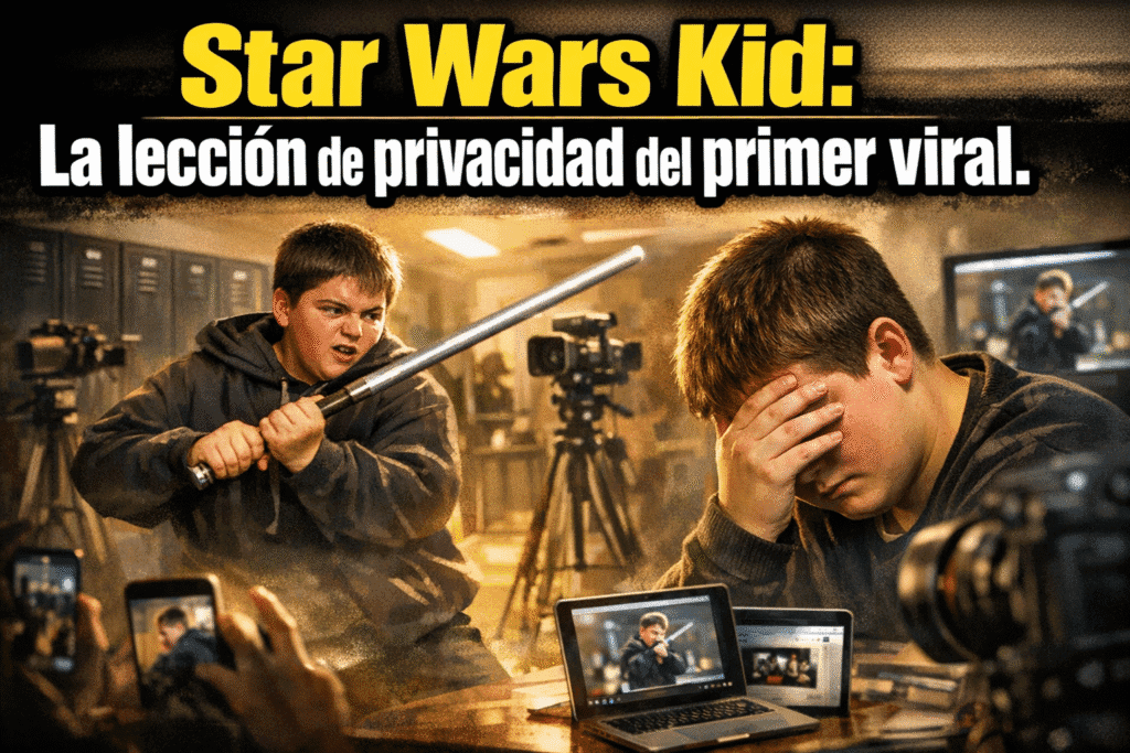 Imagen generada con IA para el artículo Star Wars Kid: El Niño de la Nieve, 1er Viral y su Lección de Privacidad