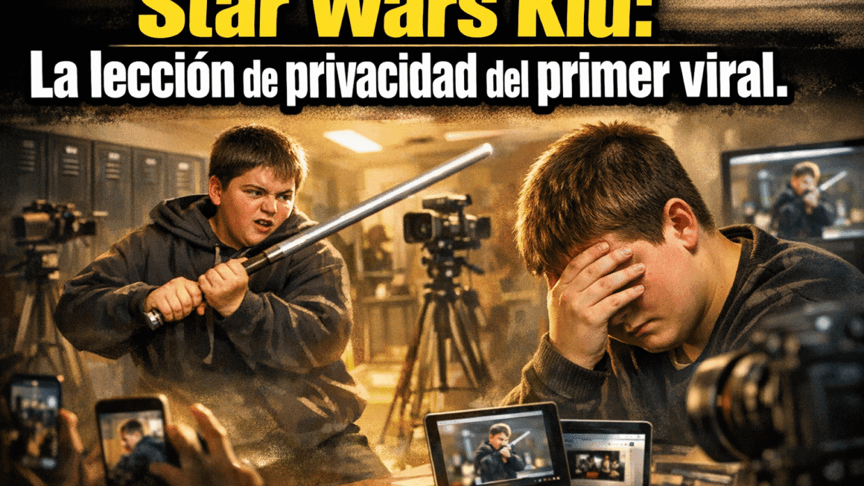Imagen generada con IA para el artículo Star Wars Kid: El Niño de la Nieve, 1er Viral y su Lección de Privacidad