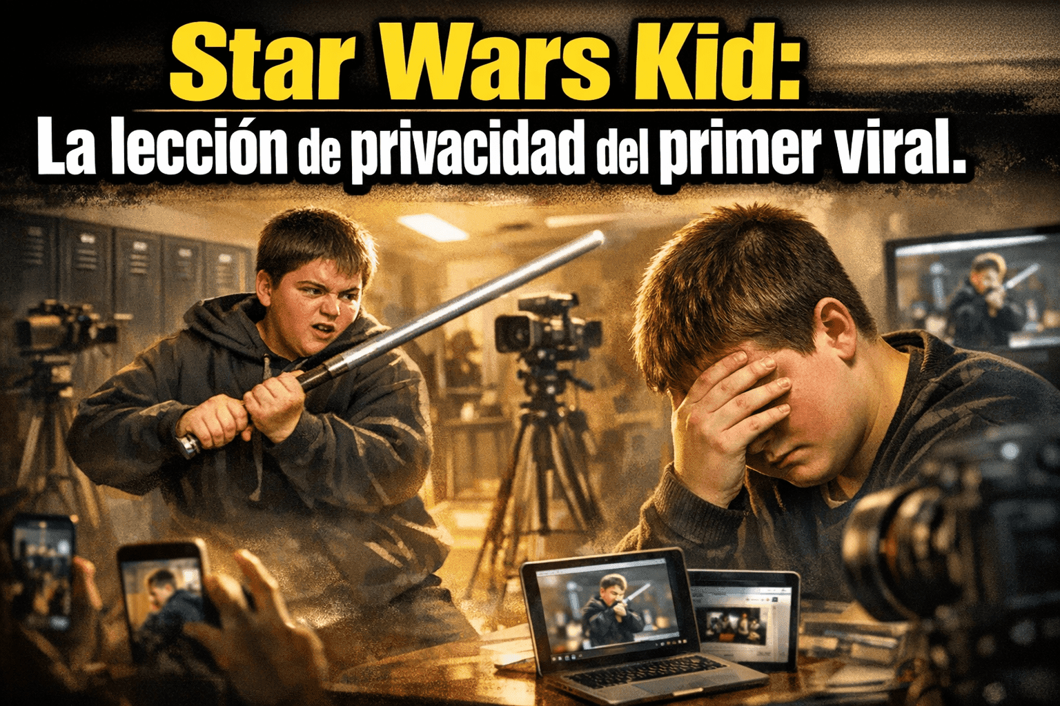 Imagen generada con IA para el artículo Star Wars Kid: El Niño de la Nieve, 1er Viral y su Lección de Privacidad