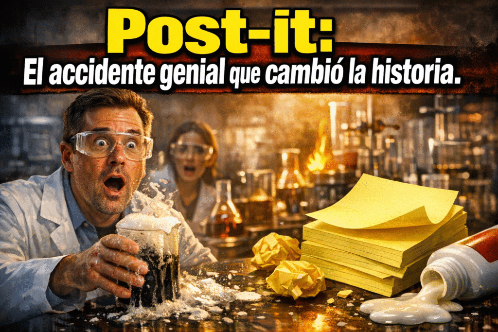 Imagen generada con IA para el artículo La Increíble Historia del Post-it: Silver, Fry y la Serendipia de 3M