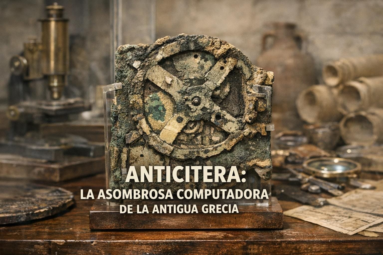 Imagen generada con IA para el artículo El Asombroso Mecanismo de Anticitera: Computadora Griega Antigua