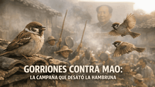 Imagen generada con IA para el artículo Gorriones y Hambruna China: La Trágica Campaña de Mao Zedong