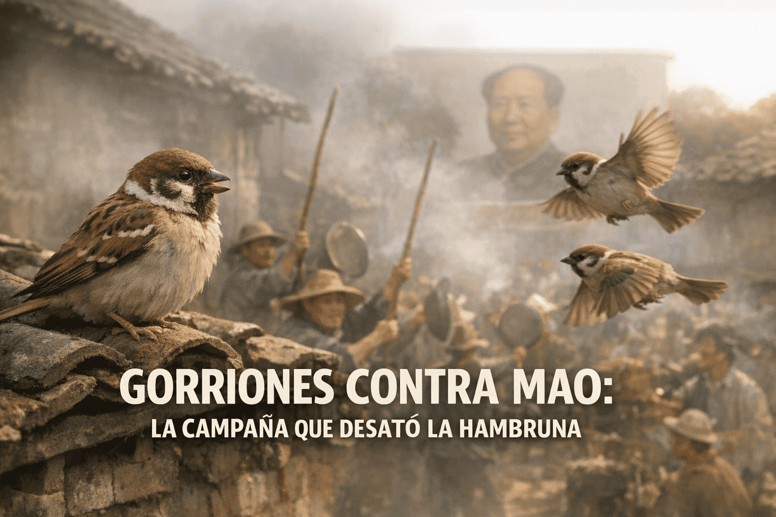 Imagen generada con IA para el artículo Gorriones y Hambruna China: La Trágica Campaña de Mao Zedong