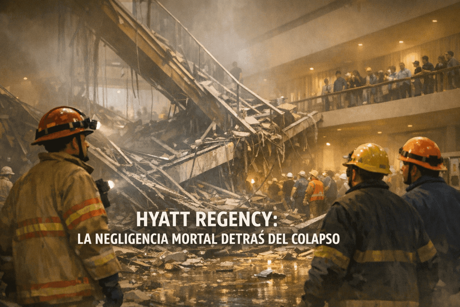 Imagen generada con IA para el artículo Hyatt Regency: Impactante Colapso de Pasarelas por Negligencia en 1981