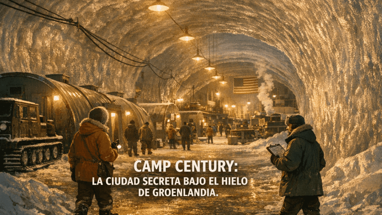 Imagen generada con IA para el artículo Camp Century: El Fascinante Secreto Subterráneo de Groenlandia
