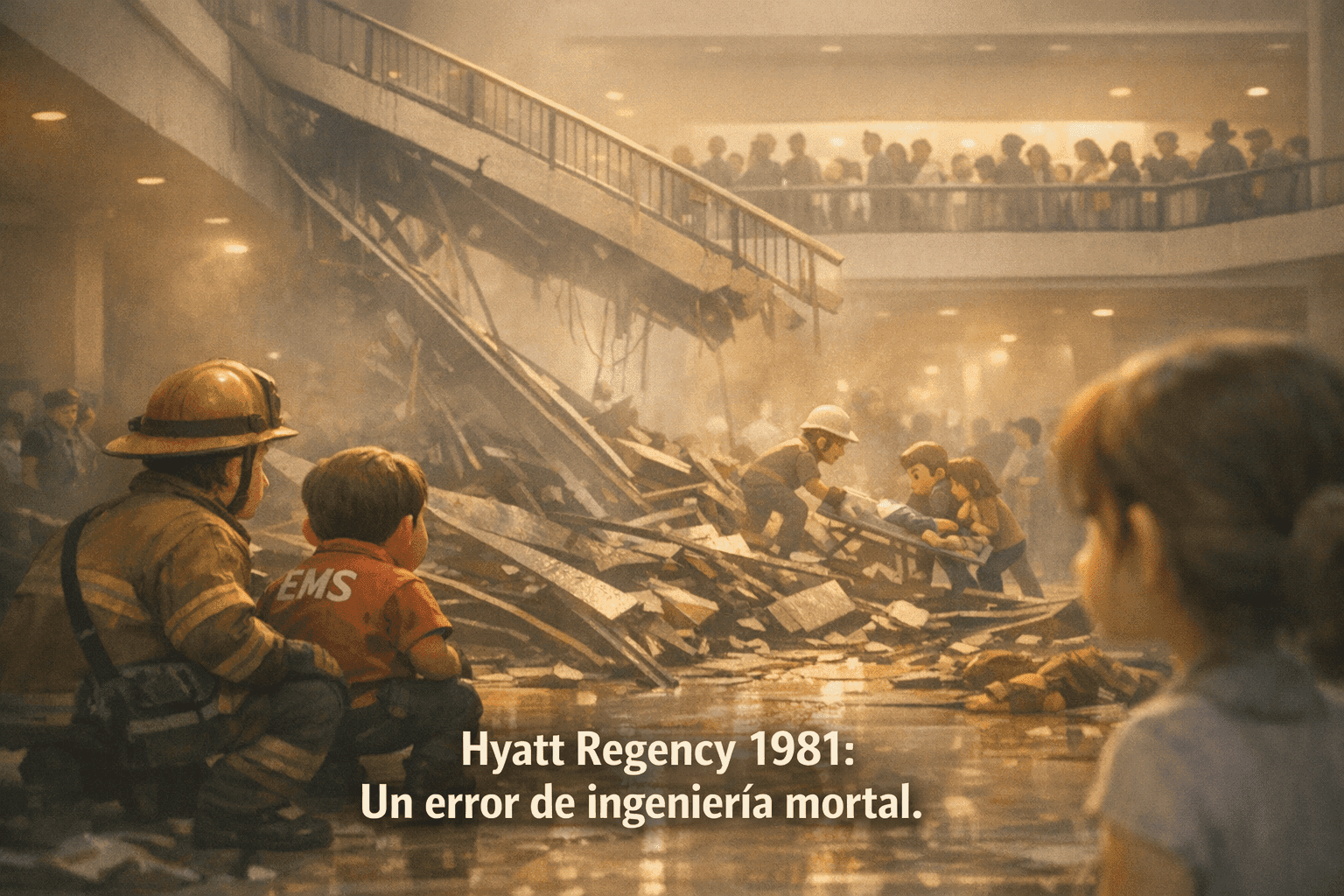 Imagen generada con IA para el artículo Desastre Hyatt Regency Kansas City: El Fatal Fallo de Ingeniería de 1981