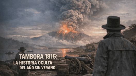 Imagen generada con IA para el artículo El Año Sin Verano: Tambora 1816. Historia Asombrosa y Olvidada