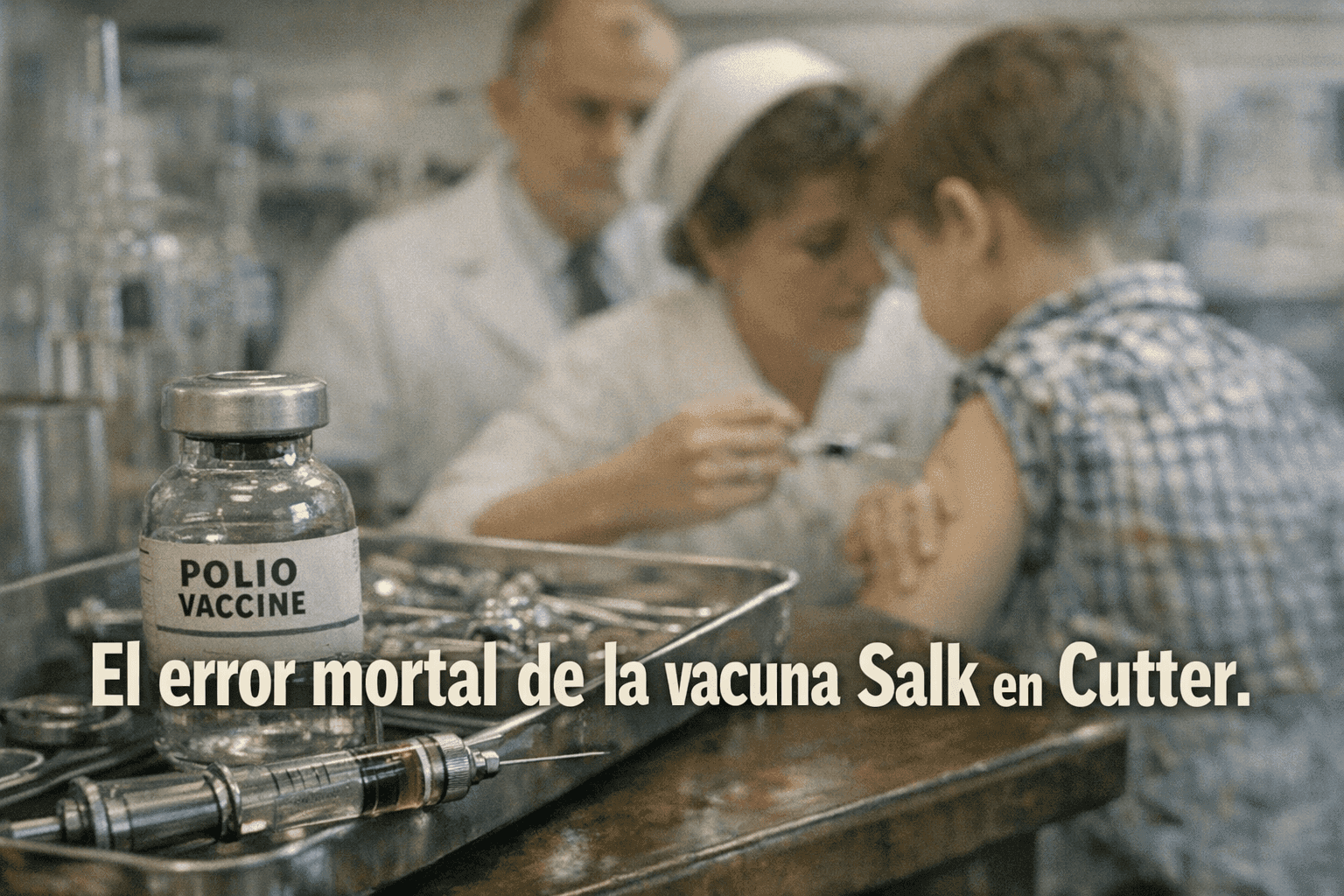 Imagen generada con IA para el artículo Polio: La fatal tragedia del error de la vacuna Salk en Cutter