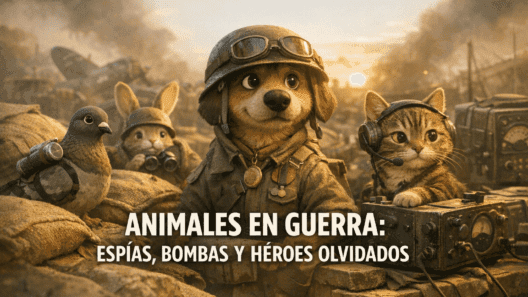 Imagen generada con IA para el artículo Animales en Guerra: Espías, Bombas y Héroes. Historias Únicas