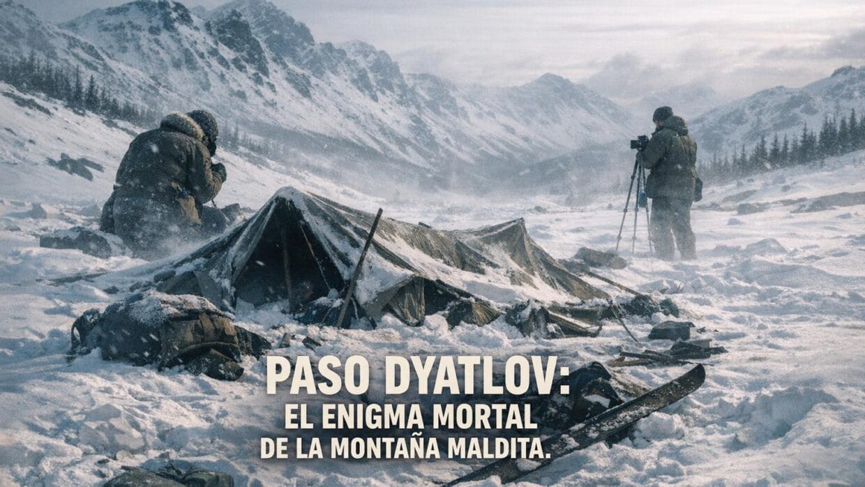 Imagen generada con IA para el artículo Paso Dyatlov: El Misterio Mortal de la Montaña de la Muerte