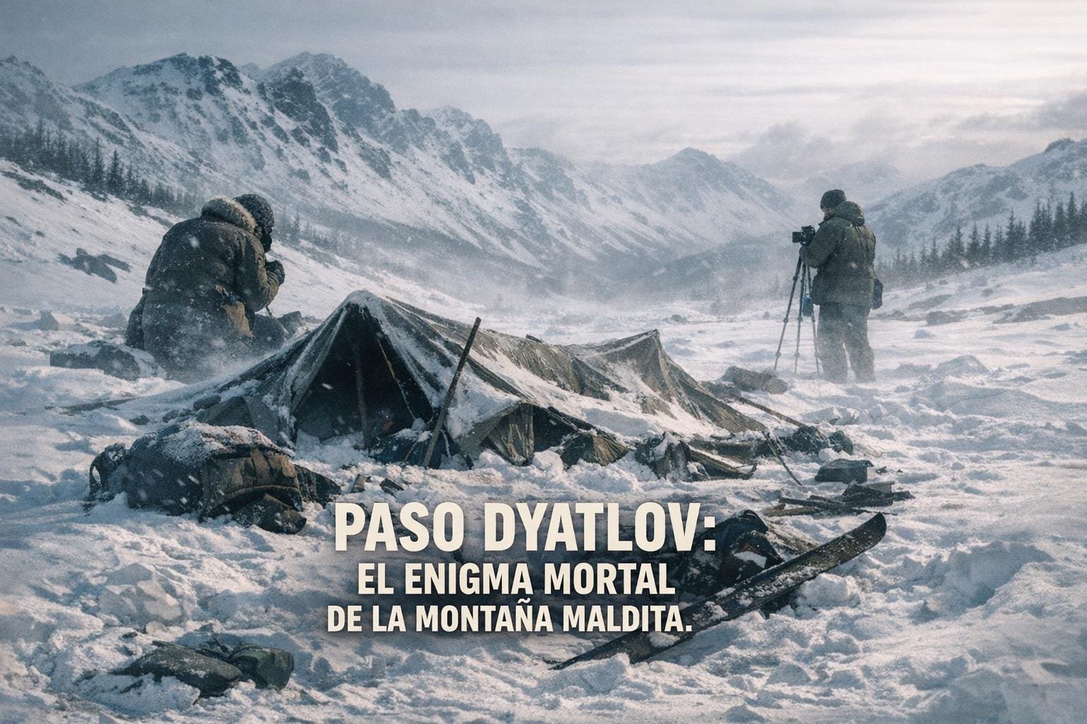 Imagen generada con IA para el artículo Paso Dyatlov: El Misterio Mortal de la Montaña de la Muerte