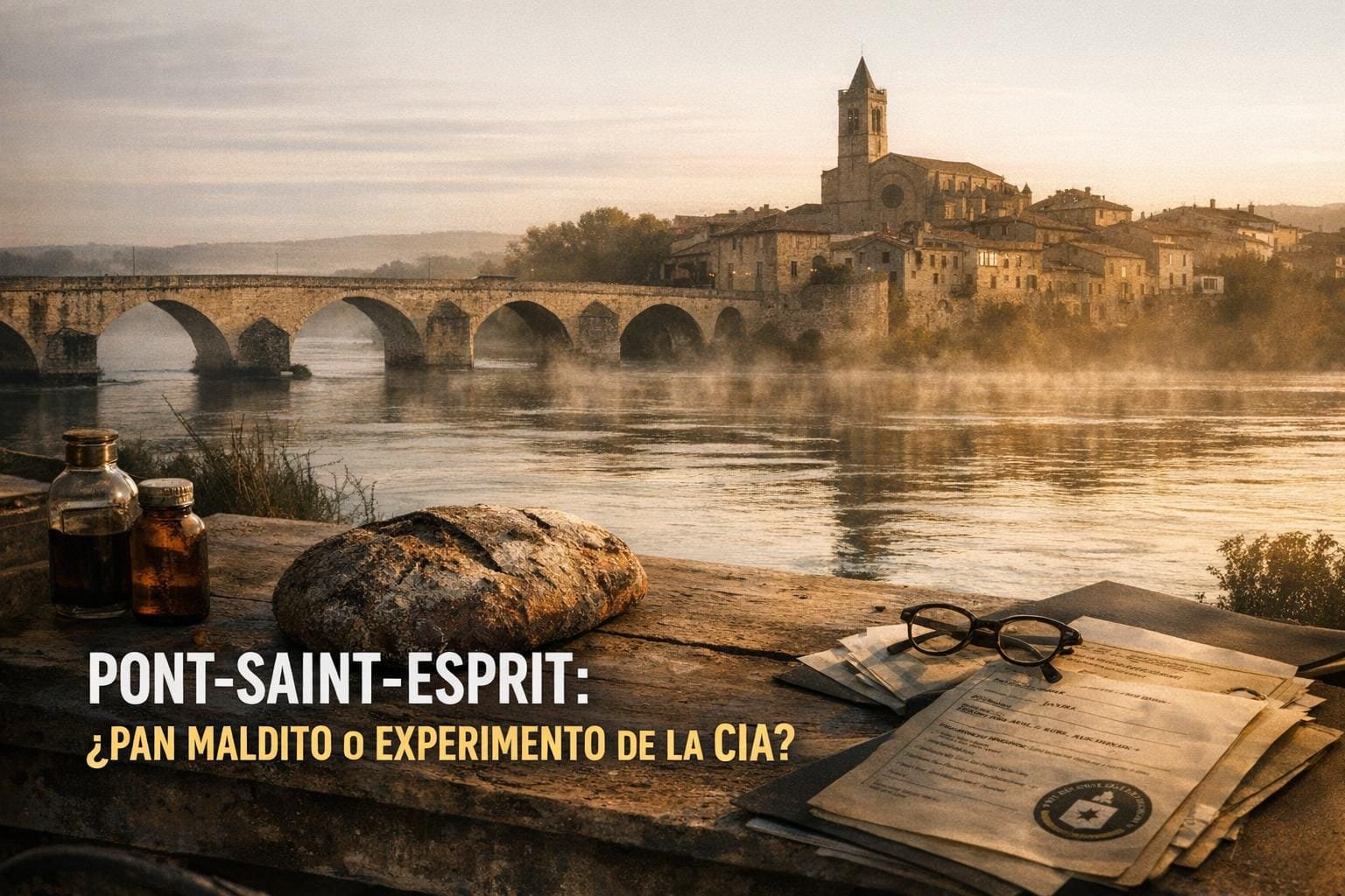 Imagen generada con IA para el artículo El Aterrador Caso de Pont-Saint-Esprit: ¿Ergotismo o CIA?