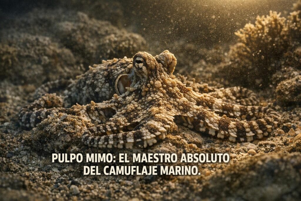 Imagen generada con IA para el artículo Pulpo Mimo: El Asombroso Genio del Camuflaje Marino