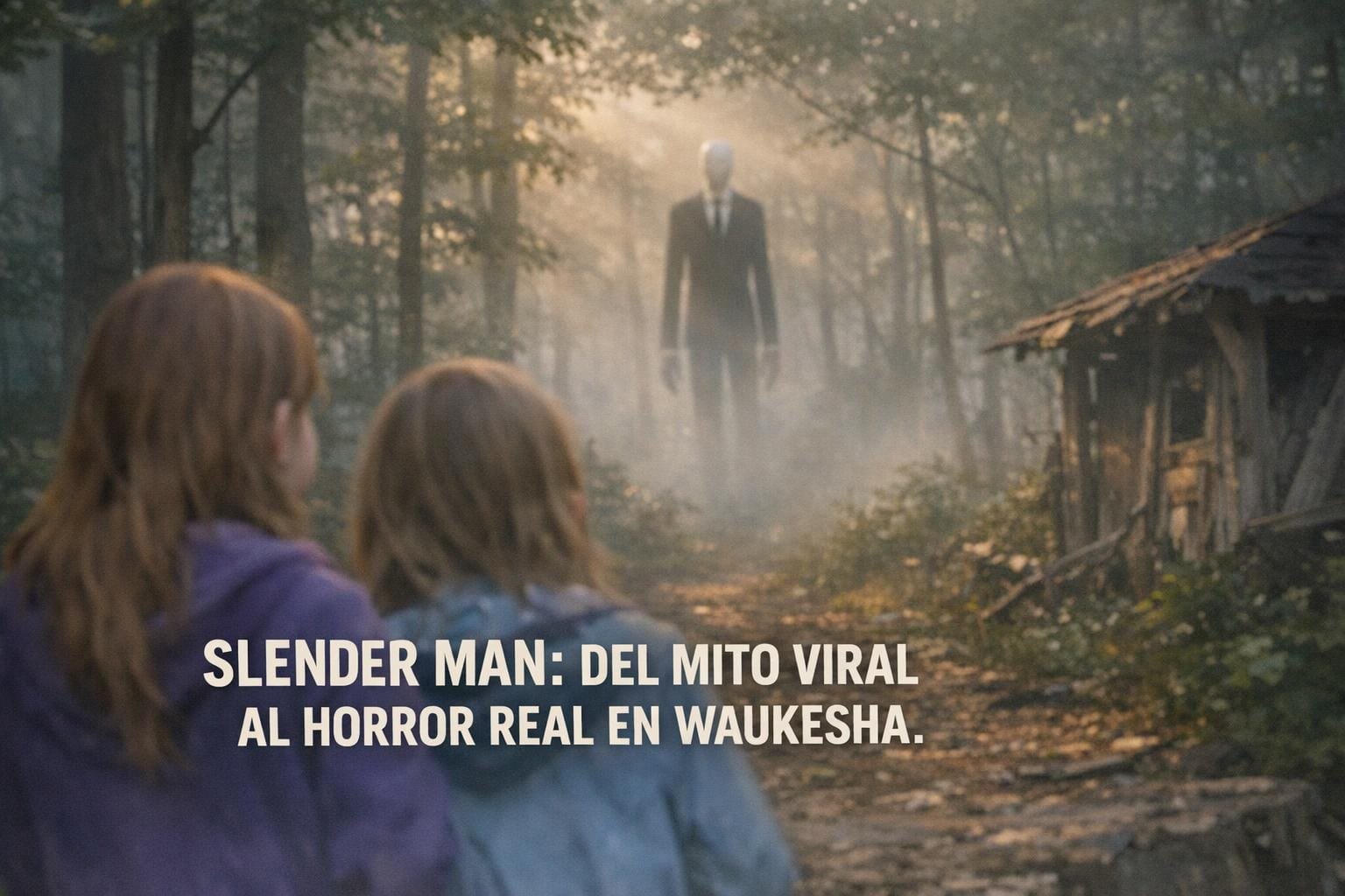 Imagen generada con IA para el artículo Slender Man: El origen creepypasta y su impacto real en Waukesha