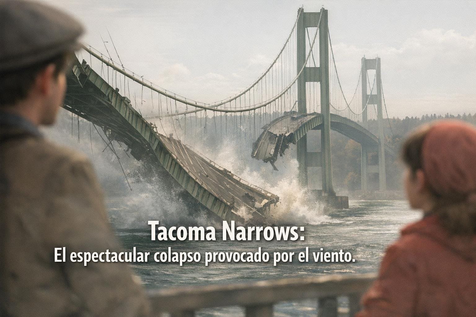 Imagen generada con IA para el artículo El Espectacular Colapso del Puente Tacoma Narrows: Lecciones de Viento