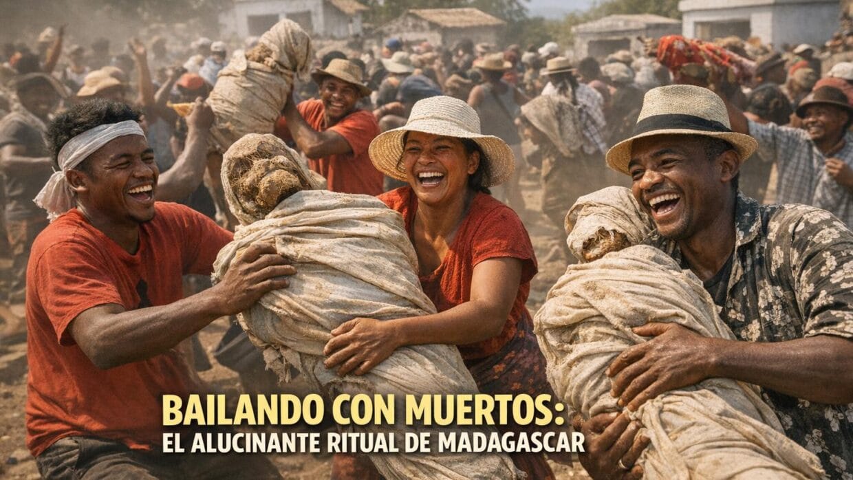 Imagen generada con IA para el artículo ¡Alucinante! Famadihana: Madagascar baila con sus muertos