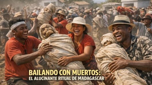 Imagen generada con IA para el artículo ¡Alucinante! Famadihana: Madagascar baila con sus muertos