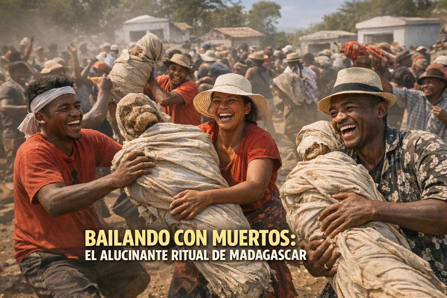 Imagen generada con IA para el artículo ¡Alucinante! Famadihana: Madagascar baila con sus muertos