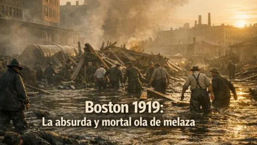 Imagen generada con IA para el artículo Boston 1919: La Mortal Inundación de Melaza Más Absurda
