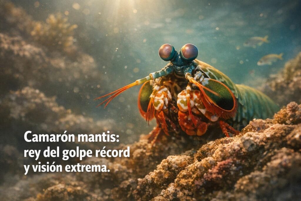 Camarón Mantis: Puñetazo Récord y Visión Extrema del Rey del Mar. 1 Imagen generada con IA para el artículo Camarón Mantis: Puñetazo Récord y Visión Extrema del Rey del Mar.