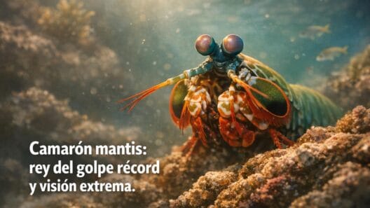Imagen generada con IA para el artículo Camarón Mantis: Puñetazo Récord y Visión Extrema del Rey del Mar.