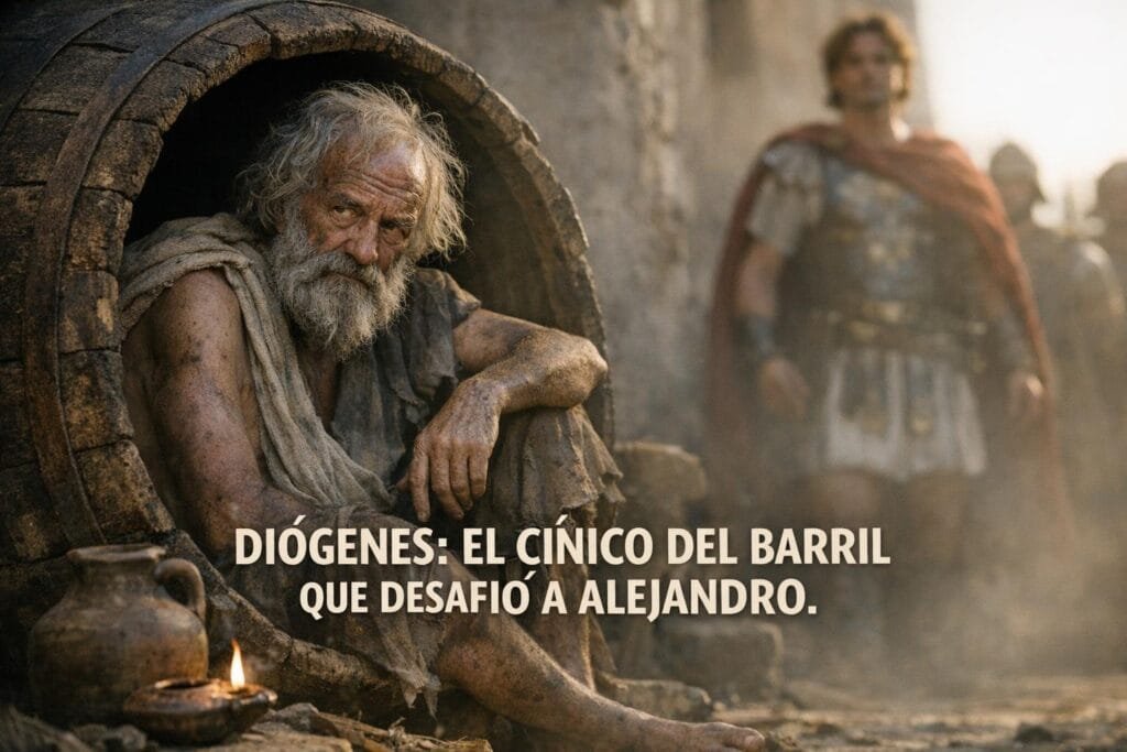 Imagen generada con IA para el artículo Diógenes y Alejandro: La Fascinante Lección del Cínico del Barril