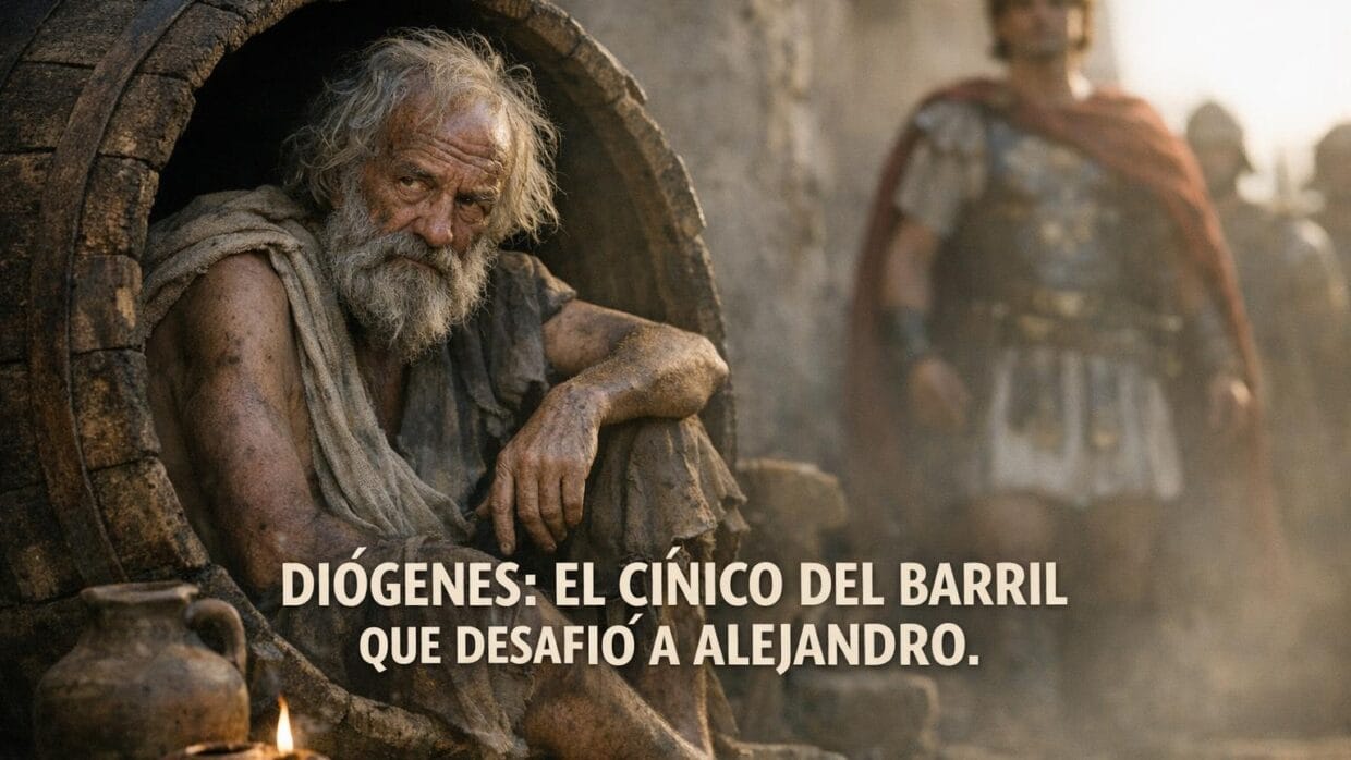 Imagen generada con IA para el artículo Diógenes y Alejandro: La Fascinante Lección del Cínico del Barril