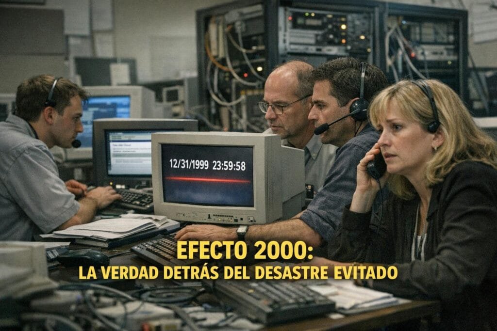 Efecto 2000: La Verdad del Pánico Global del Y2K y el Desastre Evitado 1 Imagen generada con IA para el artículo Efecto 2000: La Verdad del Pánico Global del Y2K y el Desastre Evitado